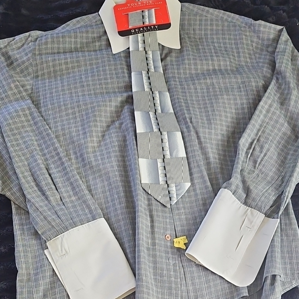 Gray and White Dress Shirt with French Cuffs